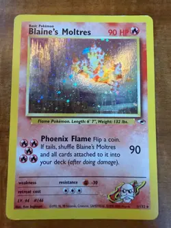 Blaine’s Moltres Holo Rare 1/132 Gym Heroes Vintage Pokemon Card MP - Image 1