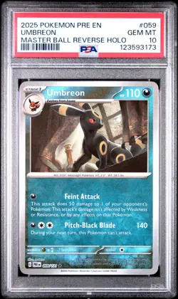 2025 POKEMON PRISMATIC EVOLUTIONS MASTER BALL REVERSE HOLO UMBREON PSA 10 - Image 1