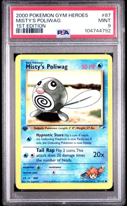 Misty's Poliwag - 1st Edition - 87/132 Gym Heroes - Pokemon TCG - PSA 9 MINT - Image 1