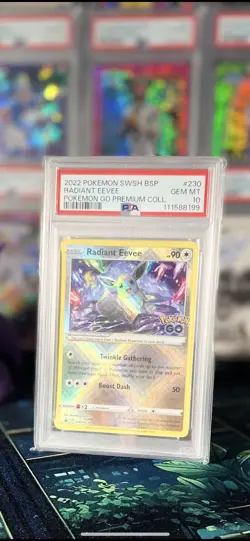 PSA 10 2022 POKEMON SWSH BLACK STAR PROMO#230 RADIANT EEVEE POKEMON GO PREM COLL - Image 2