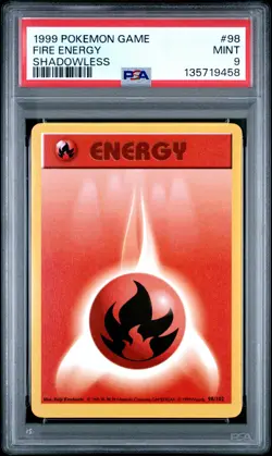 1999 POKEMON BASE SET SHADOWLESS #98 FIRE ENERGY PSA 9 - Image 1