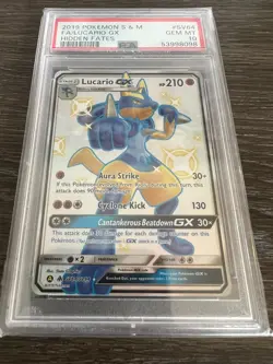 Pokemon 2019 Sun & Moon Hidden Fates Lucario GX SV64/SV94 PSA 10 Gem Mint - Image 2