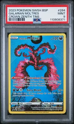 PSA 9 Galarian Moltres SWSH284 Alt Art Crown Zenith Tin Promo Pokemon Card - Image 1