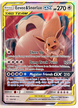 Eevee & Snorlax GX Tag Team 120/181 Holo Ultra Rare Card Pokemon TCG - LP - Image 1
