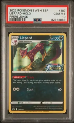 PSA 10 GEM MINT Liepard SWSH187 Black Star Promo Stamped Prerelease Holo Pokemon - Image 1