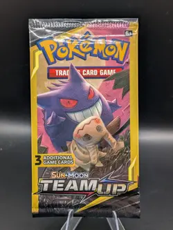 Pokemon Sun & Moon Team Up Gengar & Mimikyu Art Mini Booster Pack 1 Pack 3 Cards - Image 1