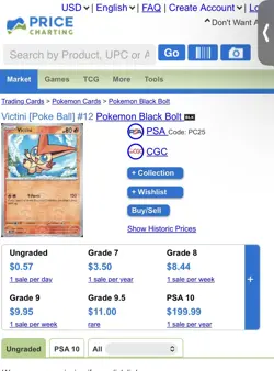 Pokemon Victini Black Bolt Pokeball Reverse Holo Rare 012/086 CGC 8 - Image 5