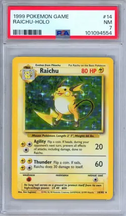 PSA 7 Raichu 14/102 Base Set Holo Rare 1999 Pokemon - Image 1