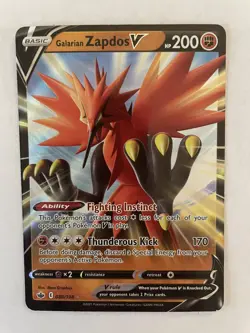 Pokemon TCG Galarian Zapdos V Chilling Reign 080/198 Holo Ultra Rare Near Mint - Image 1