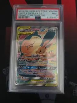 Pokemon Eevee & Snorlax 2019 SM Black Star Promo Tag Team GX SM169 PSA 9 - Image 1