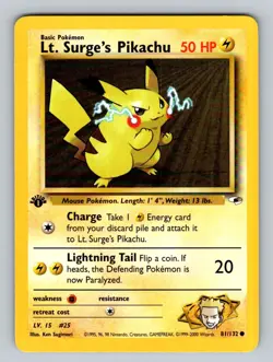 Lt. Surge's Pikachu 1st Edition Pokemon TCG Gym Heroes NM - Image 1