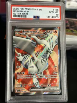 2025 POKEMON WHT EN WHITE FLARE ULTRA RARE #158 RESHIRAM EX PSA 10 GEM MINT - Image 1