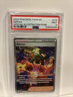 PSA 9 Kieran SIR 2024 Pokemon 218/167 TWM Alt Art Twilight Masquerade #218 Mint - Image 1