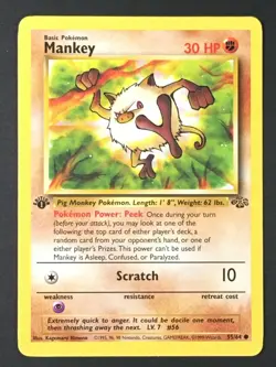 Pokemon TCG Mankey 55/64 1st Edition Common Jungle Regular English LP - Image 1
