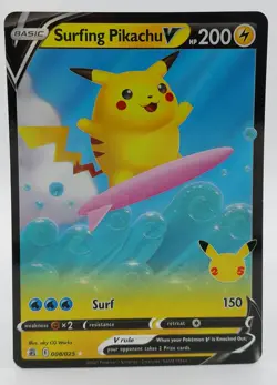 Pokemon Card Surfing Pikachu V 8/25 Full Art Holo Rare Celebrations - Image 1