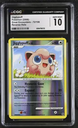 CGC 10 GEM MINT Jigglypuff Great Encounters 72/106 Reverse Holo Pokemon Card - Image 1