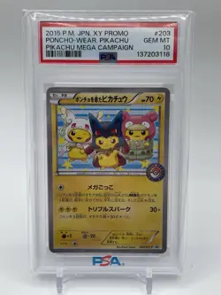 PSA 10 Poncho Wearing Pikachu Mega Campaign Set Promo 203/Xy-p Japanese Pokemon - Image 1