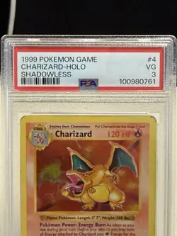 1999 Pokemon Game Shadowless #4 Charizard Holo PSA 3 - Image 3