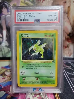 2000 POKEMON BASE SET 2 #17 SCYTHER-HOLO PSA 8 *swirl* - Image 1