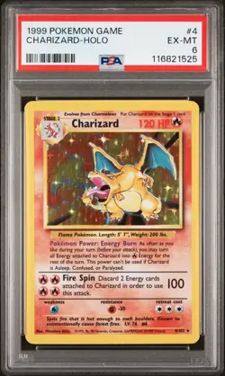 1999 Pokemon Game #4 Charizard-Holo PSA EX-MT 6 - Image 1