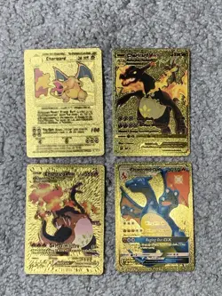 Set of 4 Charizard Gold Foil Fan Art Display Cards NM - Image 1
