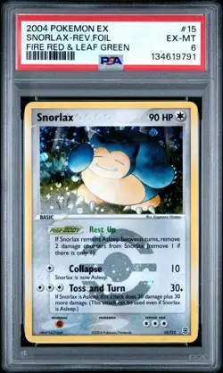 2004 Pokemon EX FireRed and LeafGreen REVERSE FOIL #15/112 Snorlax HOLO R PSA 6 - Image 1