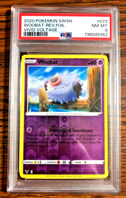 Woobat Reverse Holo #073 - PSA NM-MT 8 - 2020 SWSH Vivid Voltage - Pokemon TCG - Image 1