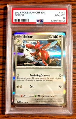 Scizor Holo Rare #141 - PSA NM-MT 8 - 2023 SV Obsidian Flames - Pokemon TCG - Image 1