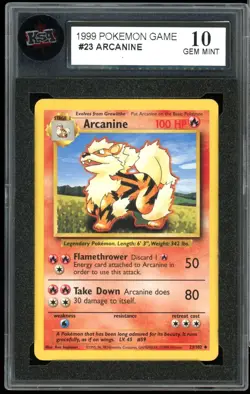 1999 Pokemon Base Set unlimited #23 Arcanine KSA 10 Gem Mint - Image 1