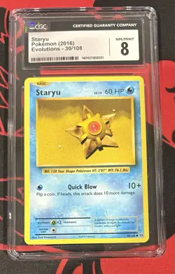 ⭐ CGC 8 NM / MINT ⭐ Pokemon Staryu XY EVOLUTIONS Pokemon Card 30/108 TCG - Image 1