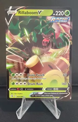 Pokemon: Fusion Strike - Rillaboom V 22/264 - Miscut Corner Error Card - Image 1