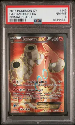 PSA 8 NM-MT Pokemon Camerupt EX 146 Full Art 2015 XY Primal Clash Ultra Rare - Image 1
