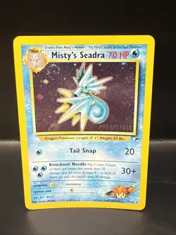 Pokemon TCG Misty's Seadra Holo Rare Gym Heroes Prerelease 9/132 Swirl D - Image 1