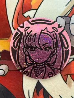 Pokemon Marnie Jumbo Pink Cracked Ice Foil Coin Premium Tournament Reserved - Image 1