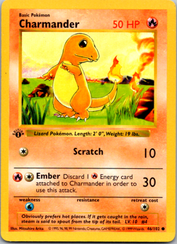 Pokemon Card - Charmander 1st Edition Base Set (Shadowless) 46/102 Common NM - Image 1