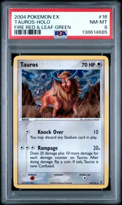 2004 POKEMON EX FIRE RED & LEAF GREEN #16 TAUROS-HOLO PSA 8 - Image 1