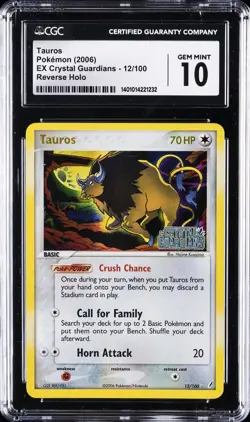 2006 POKEMON EX CRYSTAL GUARDIANS #12 TAUROS-HOLO CGC 10 GEM MINT - Image 1