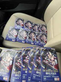 One Piece OP14 The Azure Sea’s Seven Sleeved Booster Pack Lot Of 16 - In Hand - Image 1