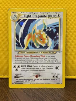 Pokemon TCG Light Dragonite Neo Destiny Holo Card 14/105 MP - Image 1