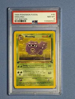 Pokemon Fossil Weezing Card 45/62 1st Edition Regular PSA 8 - Image 1