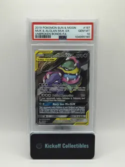 MUK & ALOLAN MUK GX 2019 POKEMON SUN & MOON UNBROKEN BONDS FA #197 PSA 10 - Image 1
