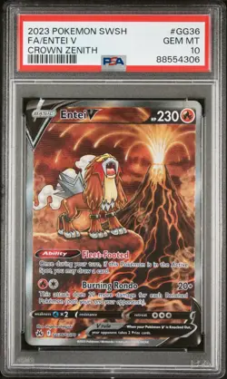 2023 POKEMON SWORD & SHIELD CROWN ZENITH #GG36 FULL ART/ENTEI V PSA 10 - Image 1