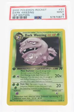 PSA 9 MINT 2000 Pokemon Team Rocket #31 Dark Weezing 1st Edition !!! - Image 1