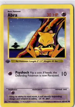 1999 Pokemon Base Set 1st Edition (Shadowless) #043/102 Abra - Image 1