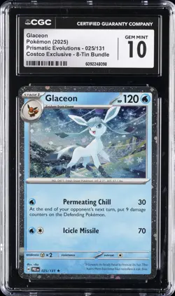 2025 POKEMON PRISMATIC EVOLUTIONS MINI TINS GLACEON CGC 10 GEM MINT - Image 1