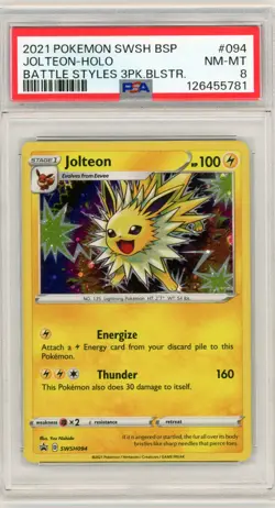 2021 Pokemon Jolteon Battle Styles SWSH094 Black Star Promo Holo Card PSA 8 A - Image 1