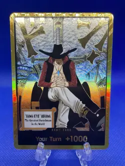 Dracule Mihawk OP14 Gold Don!! Azure Sea's Seven One Piece Card English NM - Image 1