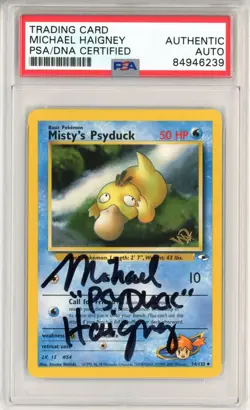 PSA Michele Knotz Signed Misty's Psyduck 054/132 Gym Heroes 1st Edition Pokemon - Image 1