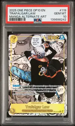 2025 ONE PIECE OP10-ROYAL BLOOD MANGA ALTERNATE ART #119 TRAFALGAR LAW PSA 10 - Image 1