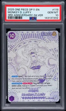 2025 ONE PIECE OP11-A FIST OF DIVINE SPEED 3RD ANV-SILVER MONKEY D. LUFFY PSA 10 - Image 1